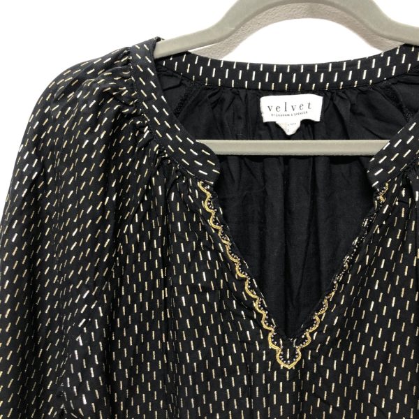 Black & Gold Blouse 3 4 Sleeve Velvet By Graham & Spencer, Size S Online Sale